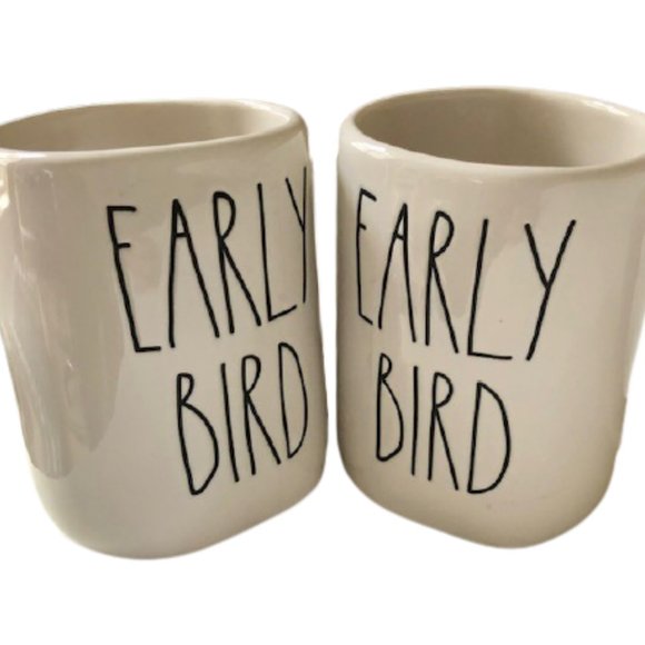 Set of 2 Rae Dunn Morning Coffee Mugs - Early Bird - 3.5" x 5" - Picture 1 of 3
